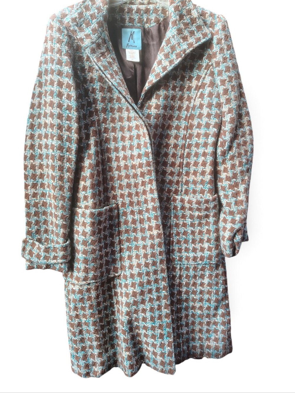 Marciana Brown & Light Blue Houndstooth Pea Coat Small